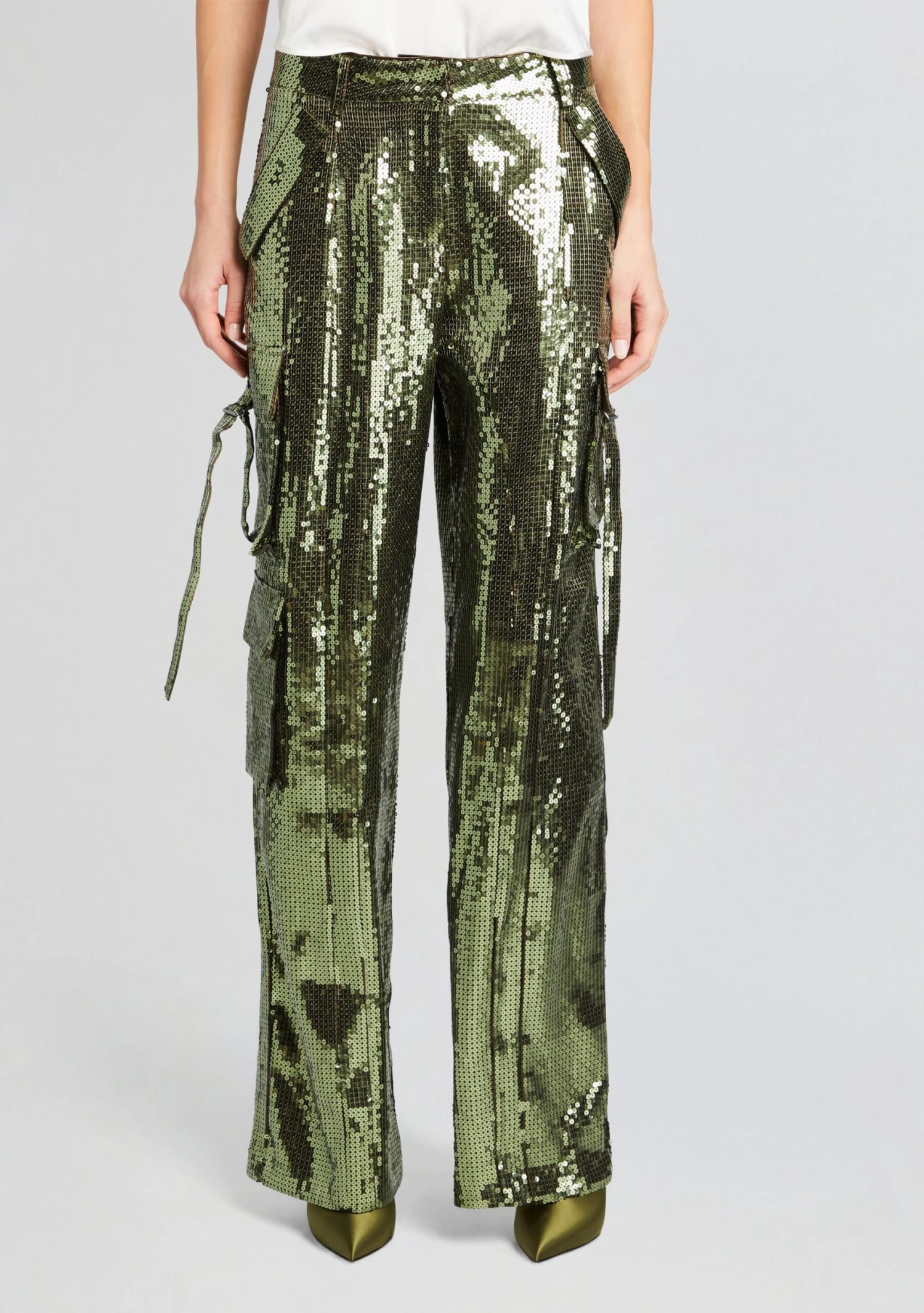 André Cargo Sequin Pant in Military Green