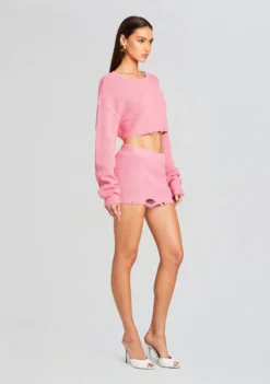 Daisy Cropped Knit Sweater -Fashion Loft Ecommerce Crop 24 04 17 DAISYCROPPEDKNITSWEATER ALORAKNITSKIRT BUBBLEGUMPINK 1190 ECOMM scaled